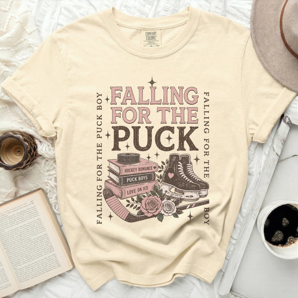 Falling For The Puck Boy Romance Novel Tee in Ivory
