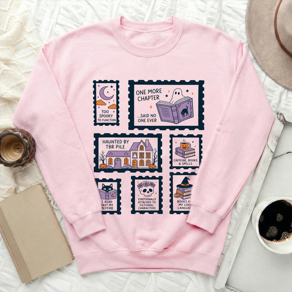 Spooky Reader's Halloween Sweatshirt in Light Pink