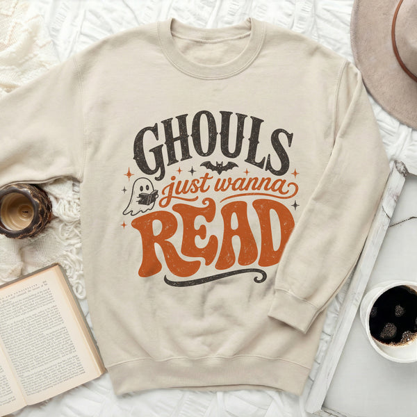 Ghouls Wanna Read Literary Sweatshirt in Sand
