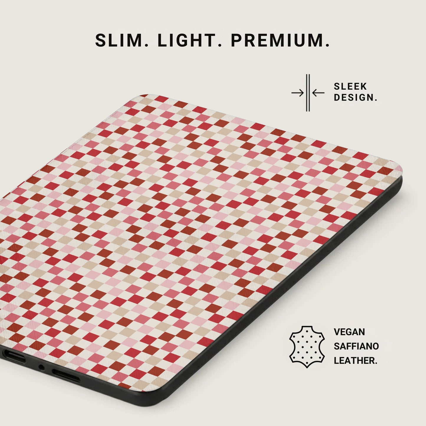 Slim Light Premium Checkered Design Sleek Vegan Leather Case