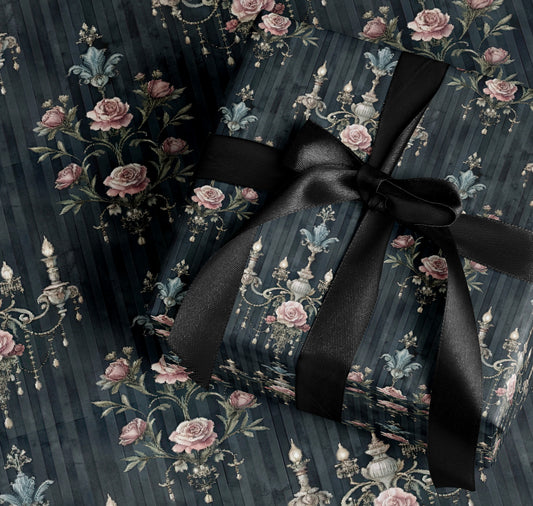 Elegant Ornate Floral and Candlestick Wrapping Paper