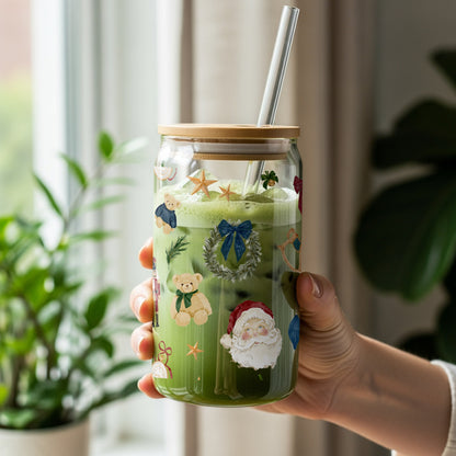 Festive Santa and Bear Holiday Themed Glass Jar Product