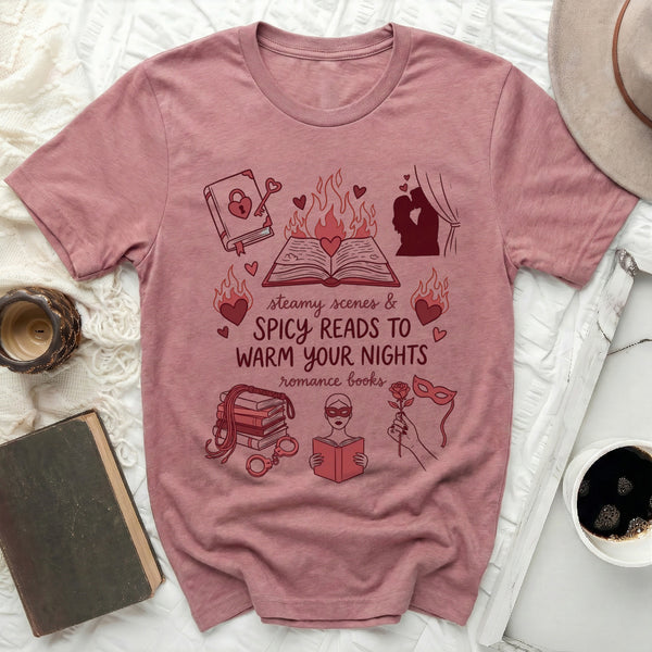 Spicy Reads Romance Books Tee in Heather Mauve