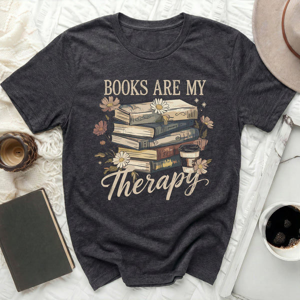 Books Are My Therapy Tee in Dark Grey Heather