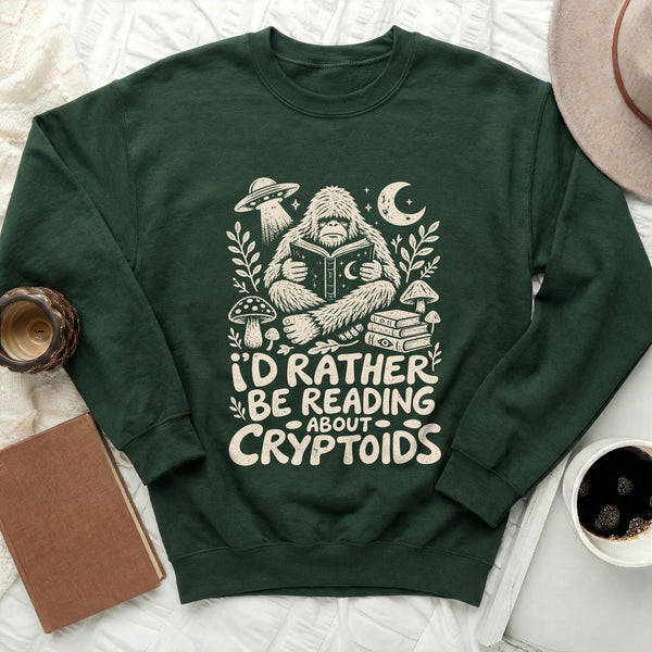 I'd Rather Read Cryptids Sweatshirt in Forest Green