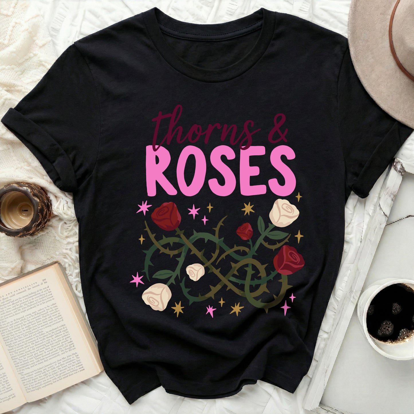 Thorns & Roses Floral Design Black Graphic Shirt product type
Thorns Roses, Rose Design, Floral Graphic, Graphic Tee, Black TShirt, Aesthetic Shirt, Dark Academia, Grunge Style, Romantic Top, Edgy Floral, Botanical Print, Star Pattern, Pink Text, Red Roses, Cream Roses, Statement Tee, Apparel Item, Clothing Gift, Unique Design, Fashion Top