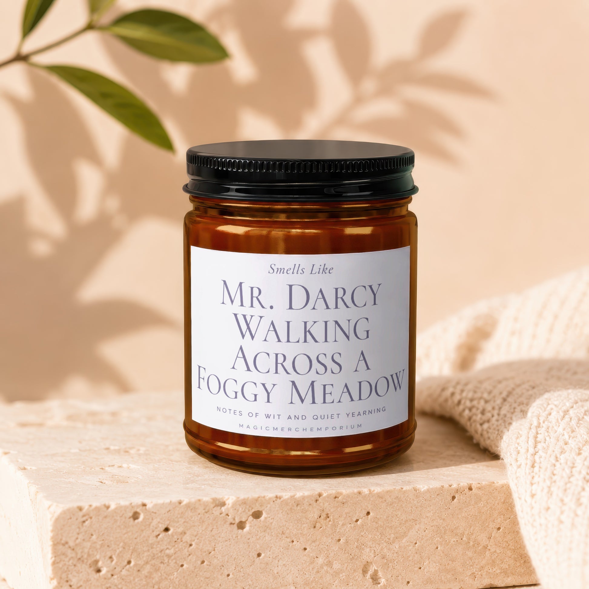 Amber jar candle Smells Like Mr. Darcy Walking Across A Foggy Meadow.