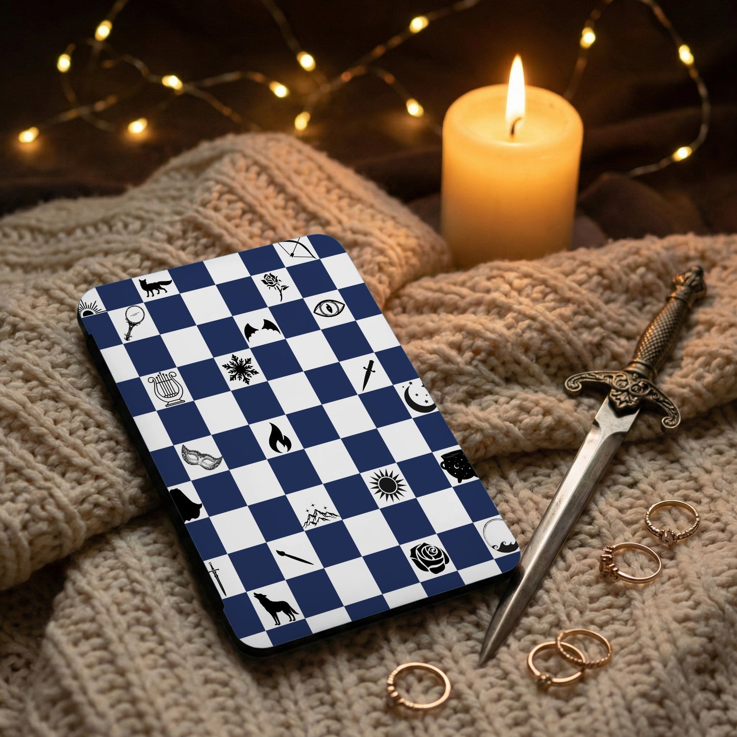 Blue White Checkered Symbols Phone Case product type