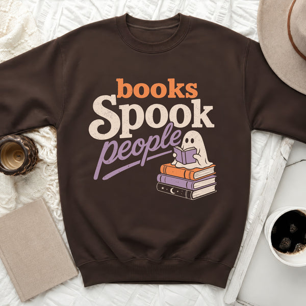 Spooky Books Vintage Pastel Sweatshirt in Dark Chocolate