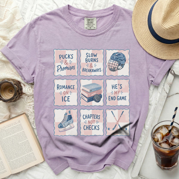 Pucks & Promises Bookish Tee in Orchid