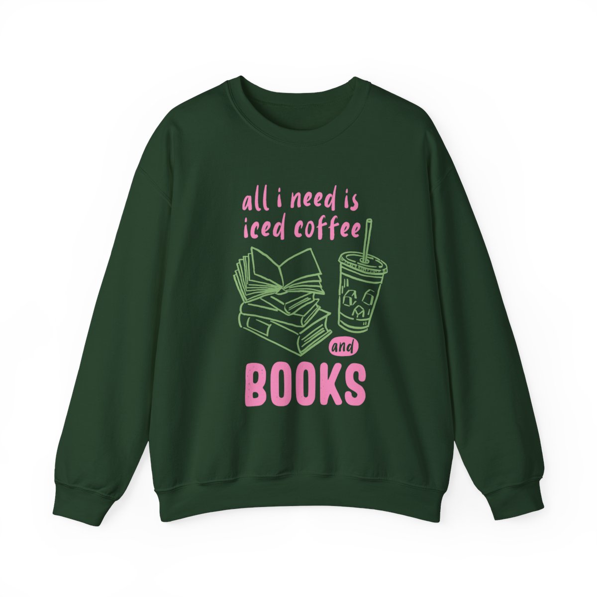 Comfortable Sweatshirt with Iced Coffee and Books Print
