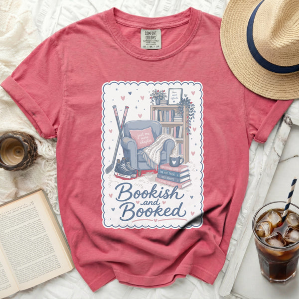 Bookish & Booked Hockey Reader Tee in Crunchberry