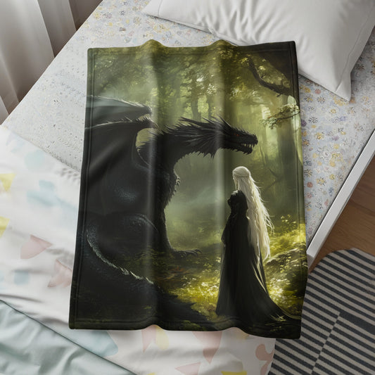 Enchanting Dragon in Forest Scene Blanket