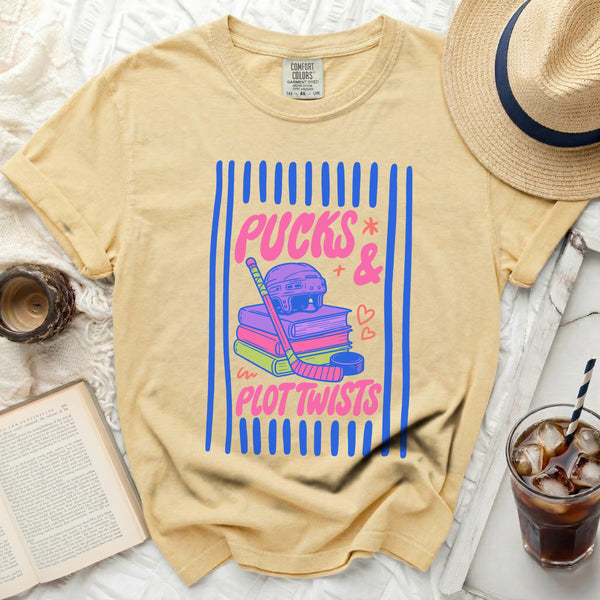 Pucks & Plot Twists Reading Nook Tee in Butter