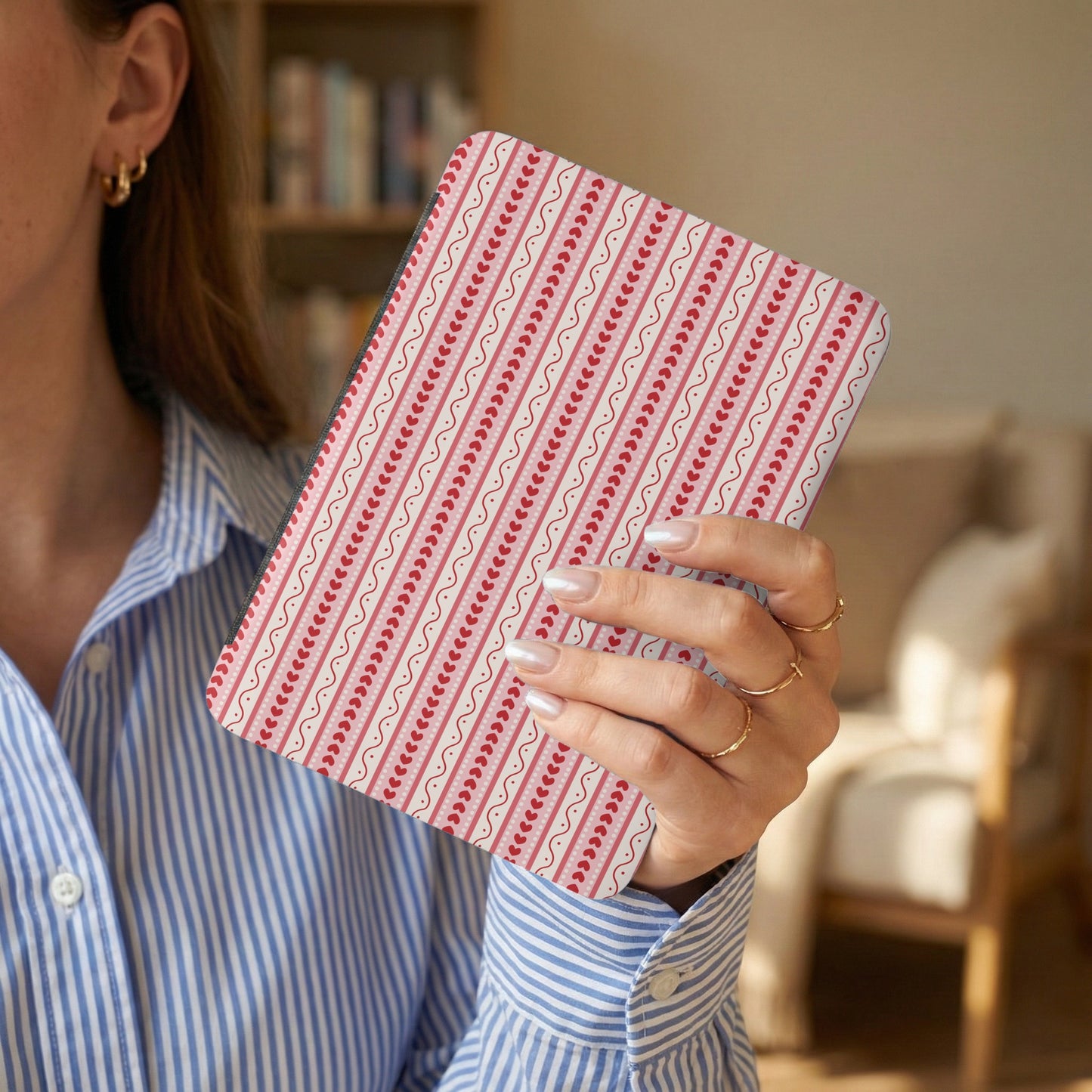 Pink and White Striped Pattern Tablet Case