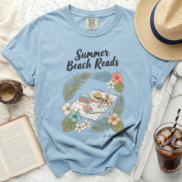 Summer Beach Reads Tropical Tee in Chambray