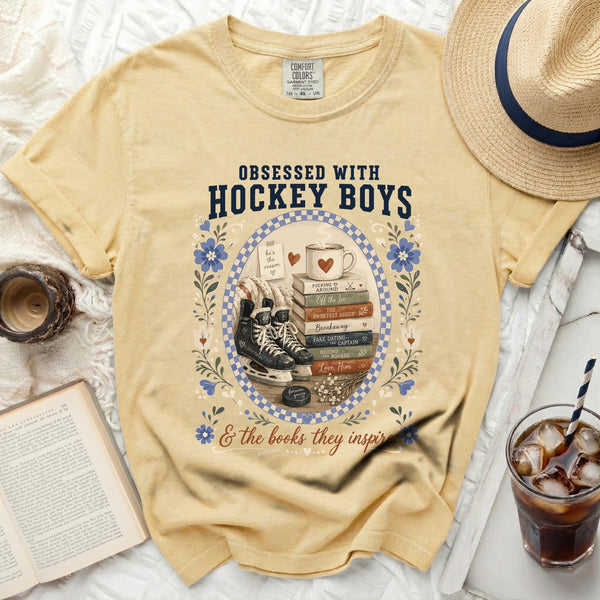 Obsessed With Hockey Boys & Books Tee in Butter
