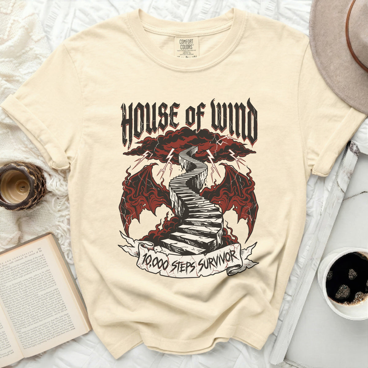 House of Wind 10,000 Steps Survivor t-shirt with winged design