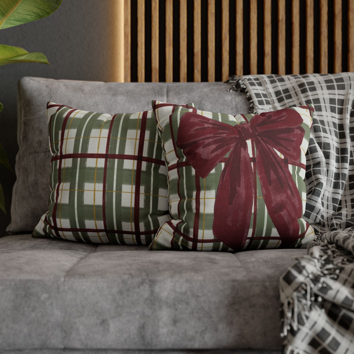 Green Plaid Decorative Pillows for Home Decor Set