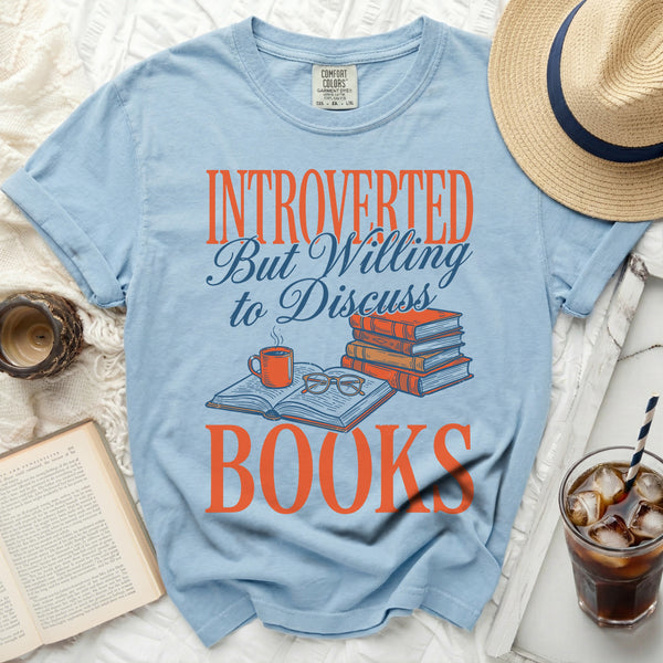 Introverted Book Lover Tee in Chambray