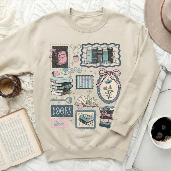 Vintage Stamps Books Sweatshirt in Sand