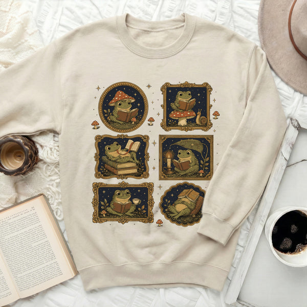 Literary Frogs Sweatshirt in Sand
