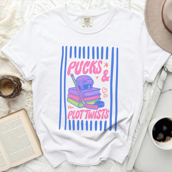 Pucks & Plot Twists Reading Nook Tee in White