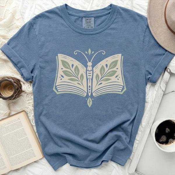 Botanical Book Butterfly Tee in Blue Jean