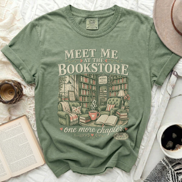 Meet Me At The Bookstore Tee in Moss