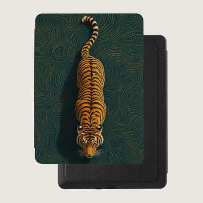 Tiger pattern case on a black device with a light background