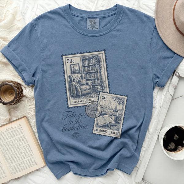 Literary District Stamp Tee in Blue Jean