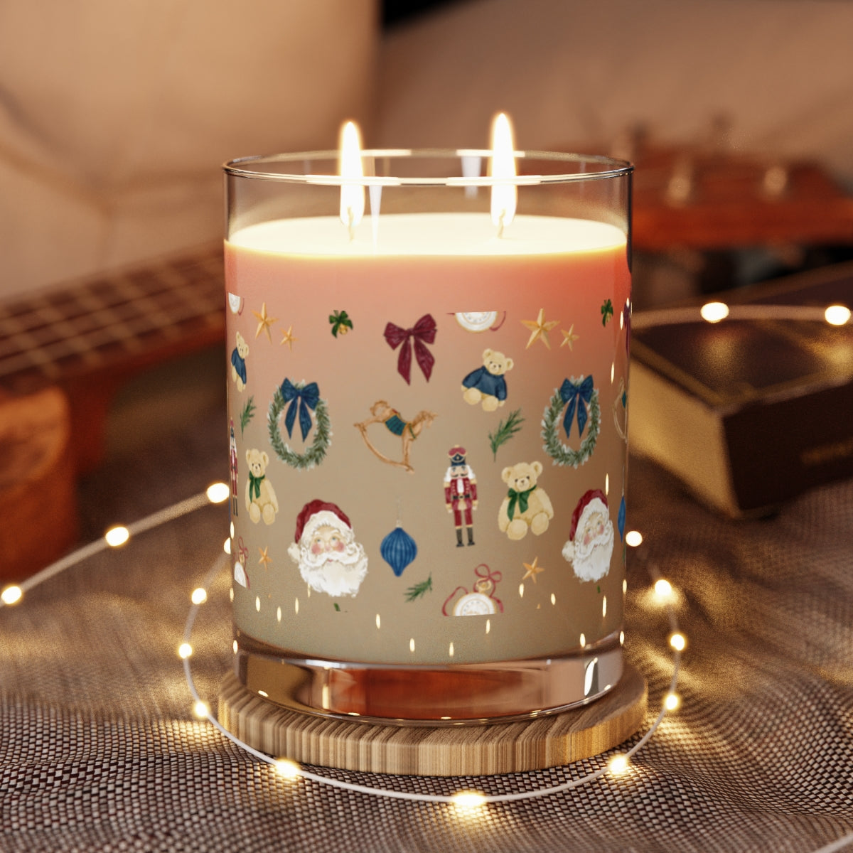 Festive holiday themed design candle with Santa Claus