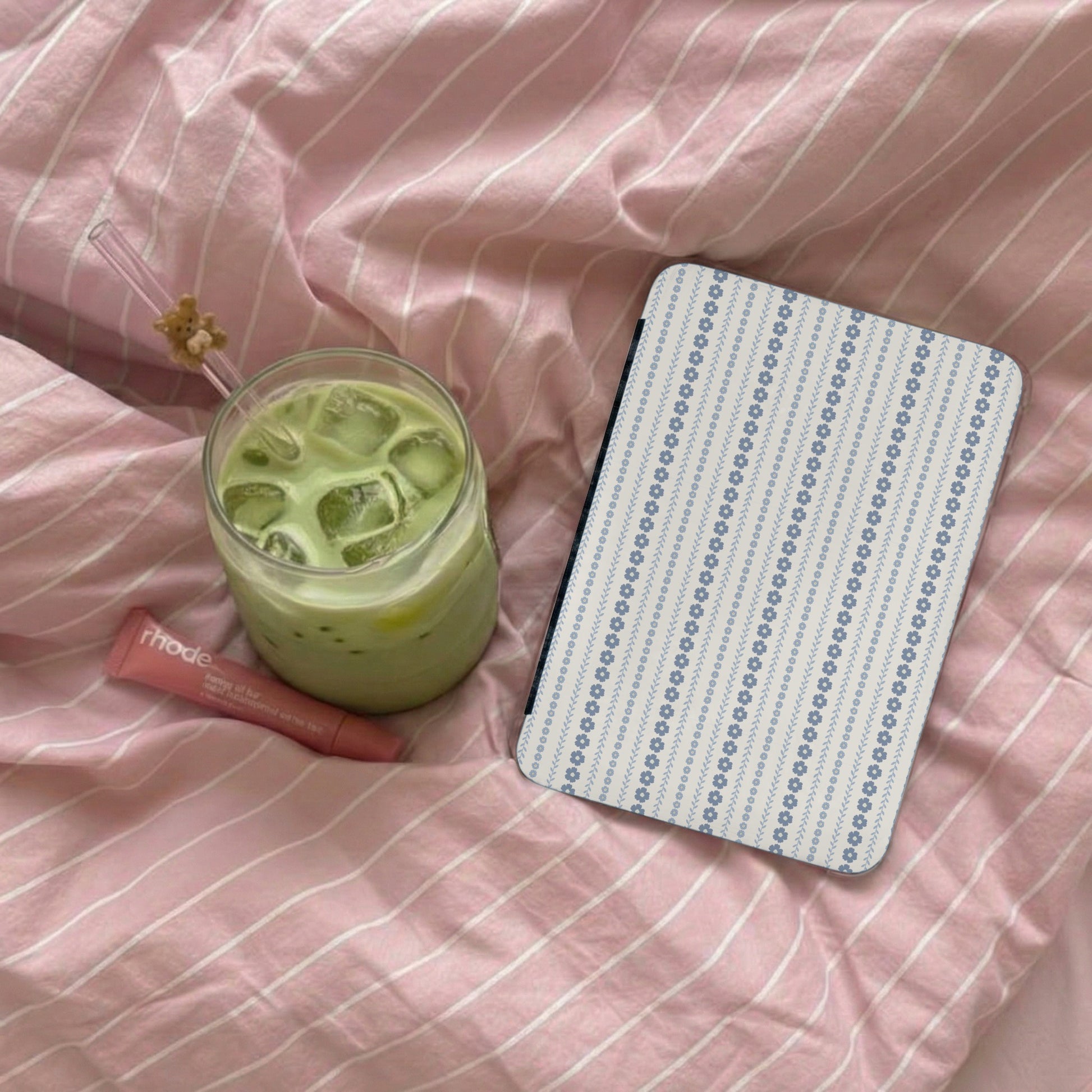 Blue Floral Striped iPad Cover for a Stylish Look