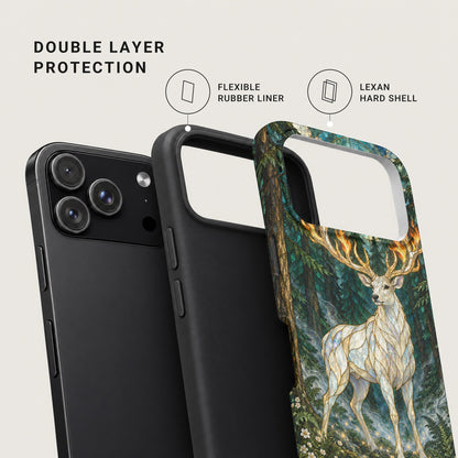 Exploded view of a phone case showing a flexible rubber liner and a decorative hardshell.