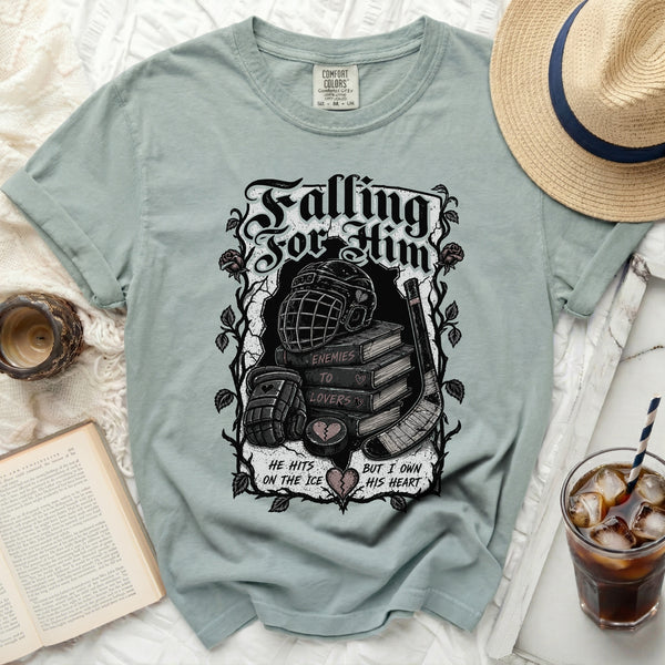 Falling For Him Hockey Romance Tee in Bay