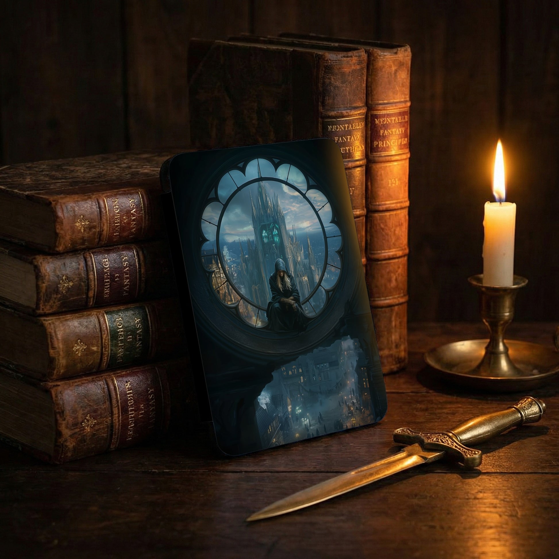 Dark Fantasy Hooded Figure Gothic City Window product type