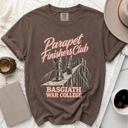Brown shirt with "Parapet Finishers Club Basgiath War College" graphic.