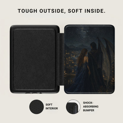 Black case with a dark fantasy art design; text: TOUGH OUTSIDE, SOFT INSIDE.