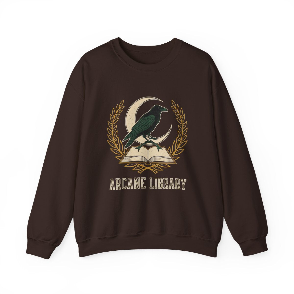 Arcane Library Crow on Book with Crescent Moon Sweatshirt