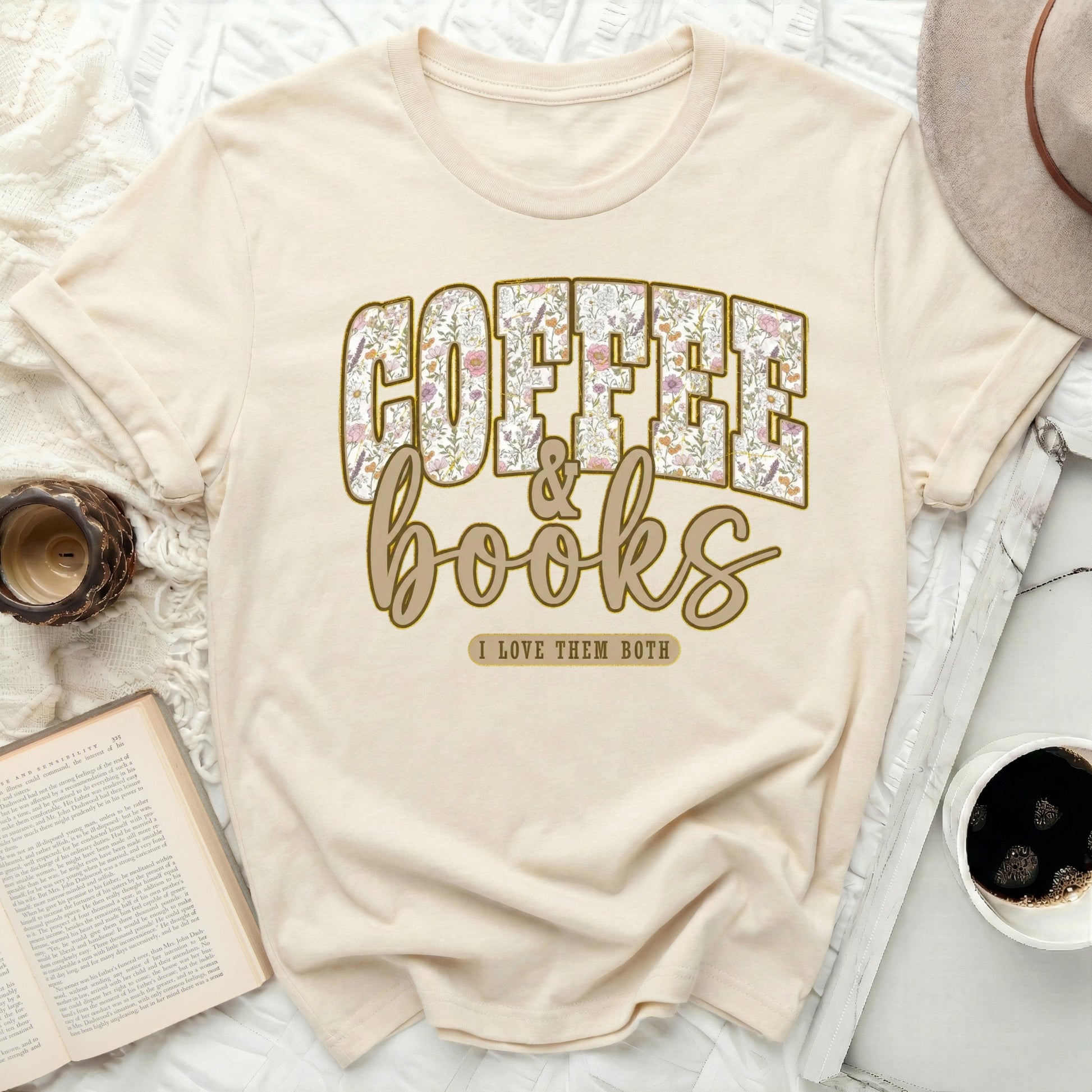 COFFEE & BOOKS I LOVE THEM BOTH Graphic Tee