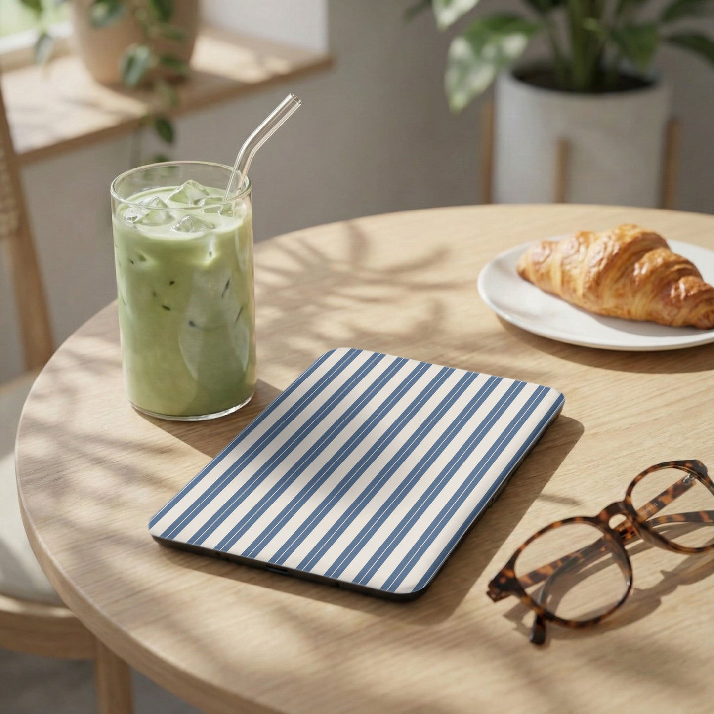 Blue and White Striped Design on Mouse Pad Accessory