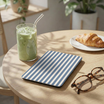 Blue and White Striped Design on Mouse Pad Accessory