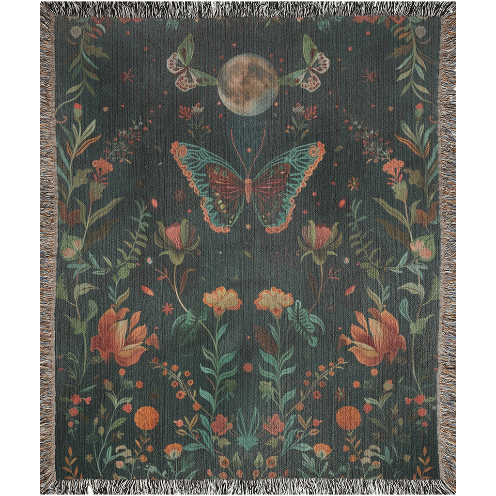 🌕 Mystic Moon Butterfly Blanket - Enchanting Moonlit Garden Decor 🌕