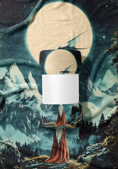 Mystic Artwork With Dragon And Moonlit Gown Print