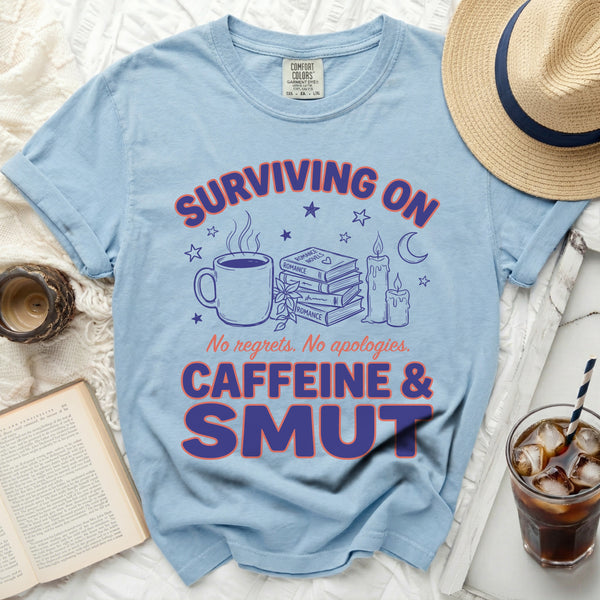 Caffeine & Smut Tee in Chambray