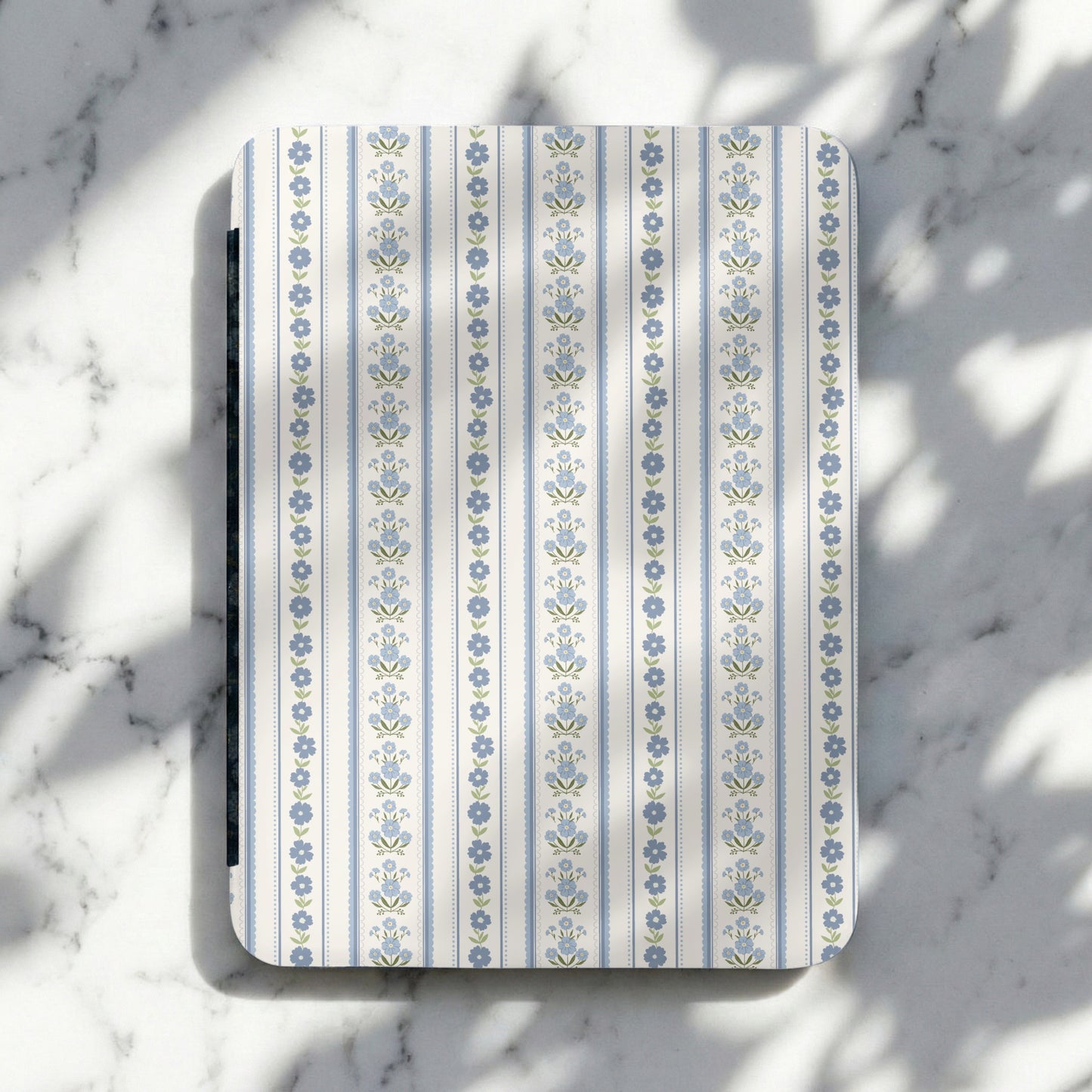 Elegant Blue Floral Striped Design on White Product