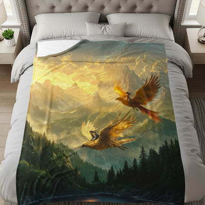 Majestic Golden Eagles Over Mountain Landscape Blanket
