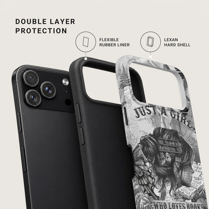 A smartphone with a dual-layer case featuring a flexible rubber liner and a hard shell.