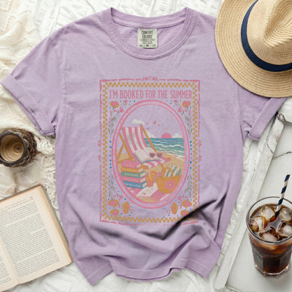 T-shirt with "I'm Booked For The Summer" and beach reading graphics.