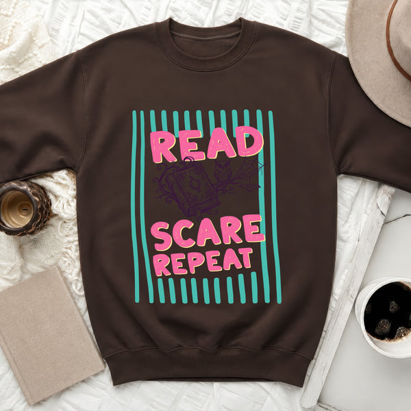 Read, Scare, Repeat Sweatshirt in Dark Chocolate